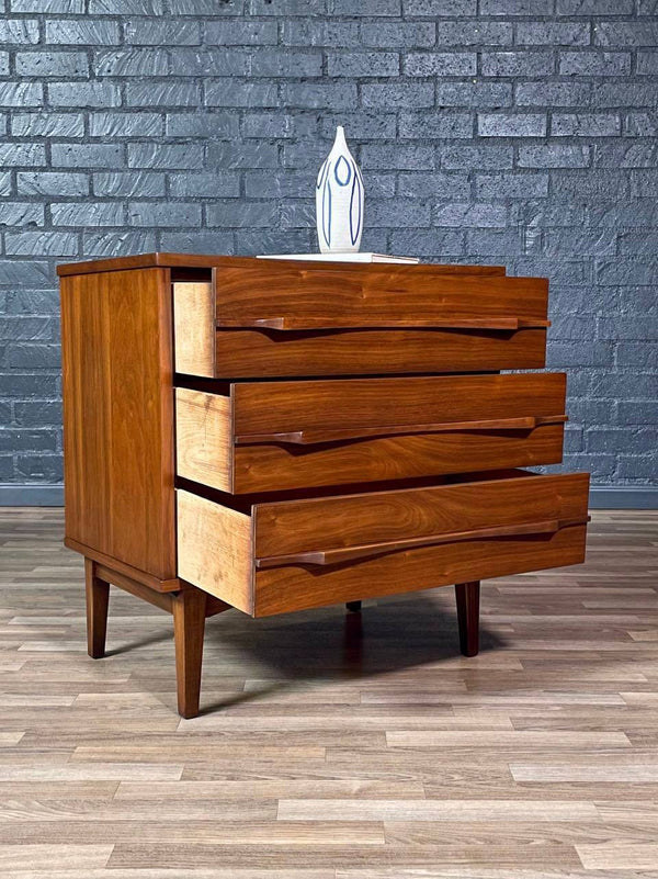 Mid-Century Modern Sculpted Walnut 3-Drawer Dresser, c.1960’s