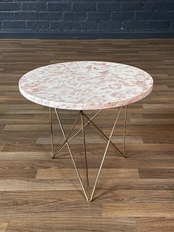 Italian Modern Pink Marble & Brass Side Table by Rene Brancusi, c.1960’s