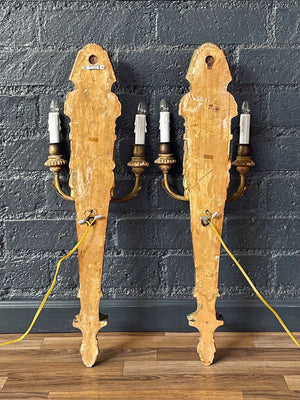 Pair of Italian Neoclassical Egyptian Revival Giltwood Sphinx Wall Sconces, c.1950’s