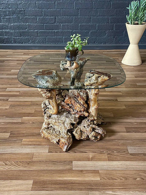 Mid-Century Modern Burl Root Side & Glass Side Table, c.1960’s