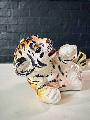 Mid-Century Italian Hand Painted Ceramic Baby Tiger Sculpture, c.1970’s