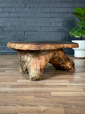 Mid-Century Organic Hand-Carved Live Edge Burl Wood Root Coffee Table or Bench, c.1960’s