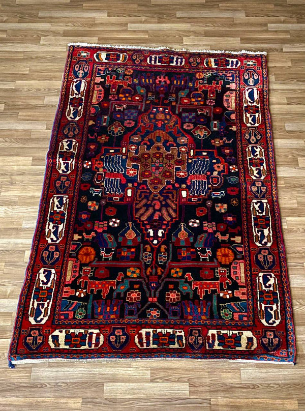 Vintage Persian Bakhtiari Garden Panel Rug – Hand-Knotted Wool, c.1940s