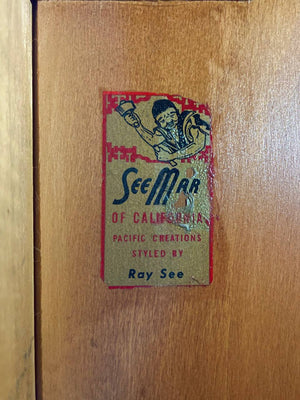 Mid-Century Modern Burlwood Credenza by Ray See for SeeMar of California, c.1950’s