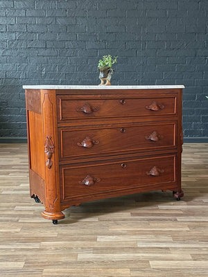 Antique American Walnut & Marble Top Dresser with Three Drawers, c.1900’s