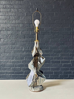 Mid-Century Brutalist Studio Ceramic Table Lamp w/ Sculptural Glazed Form, c.1960s
