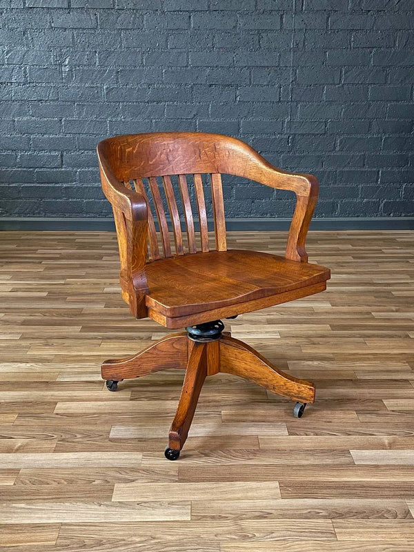 Vintage Arts & Craft Oak Swivel Office Desk Chair, c.1960’s