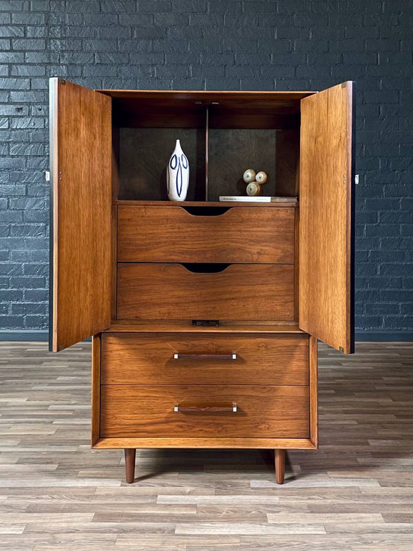 Mid-Century Modern “Tower Suite” Rosewood & Pecan Highboy Dresser  by Lane, c.1970’s