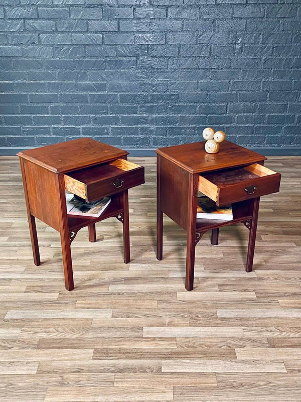 Pair of American Colonial Style Mahogany Night Stands w/ Bookcase, c.1930’s