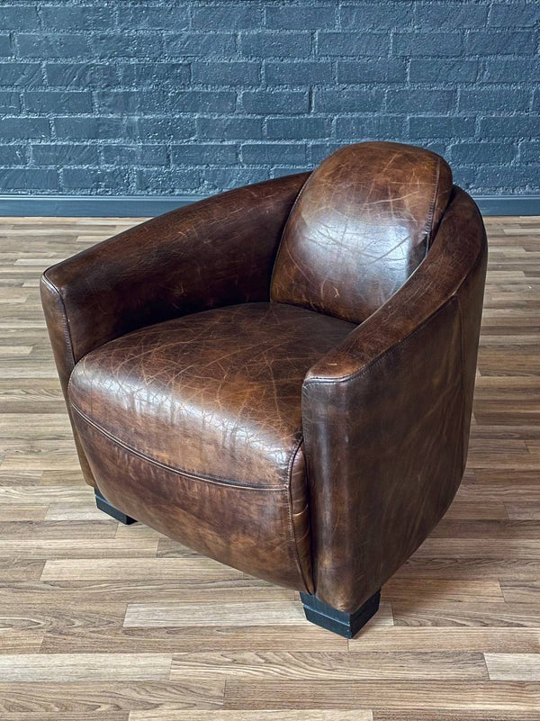 Pair of French Contemporary Art Deco Style Leather Club Chairs