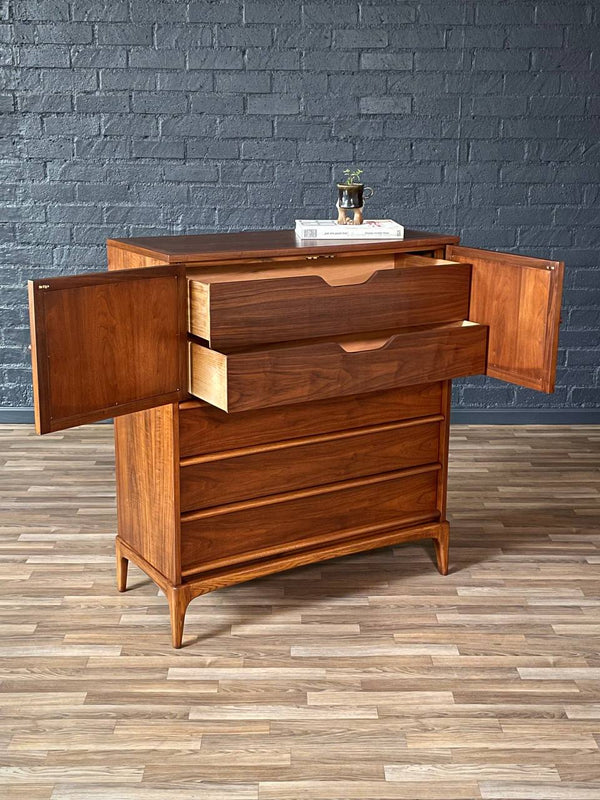 Mid-Century Modern “Rhythm” Walnut & Cane Highboy Dresser by Lane, c.1960’s