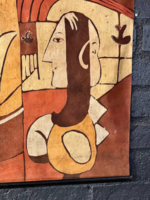 Mid-Century Modern  Abstract Figural Textile Wall Hanging Signed ORA, c.1960's