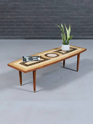 Mid Century Modern Geometric Mosaic Tile Top Coffee Table, c.1960's