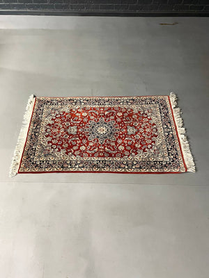 Vintage Persian Hand-Knotted Wool Floral Medallion Area Rug, c.1960's