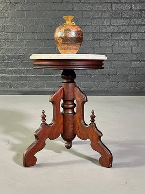 Antique Victorian Eastlake Walnut & White Marble Parlor Table, c.1900's