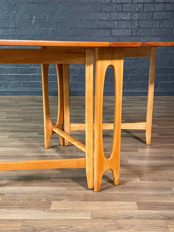 Mid-Century Norwegian Modern Teak & Birch Drop Leaf Dining Table by Bendt Winge, c.1960’s