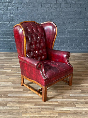 Vintage English Chesterfield Style Tufted Oxblood Wingback Chair, c.1960’s