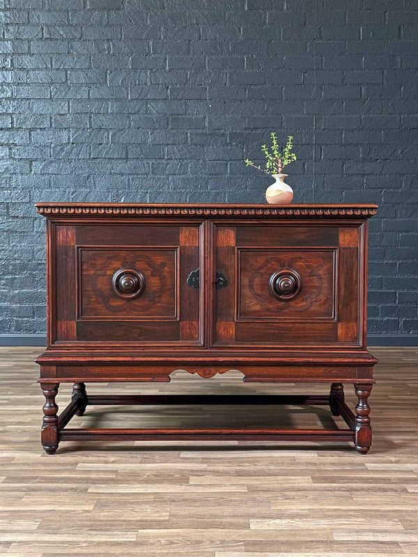 English Jacobean Style Mahogany Sideboard Cabinet by Berkey & Gay, c.1940’s