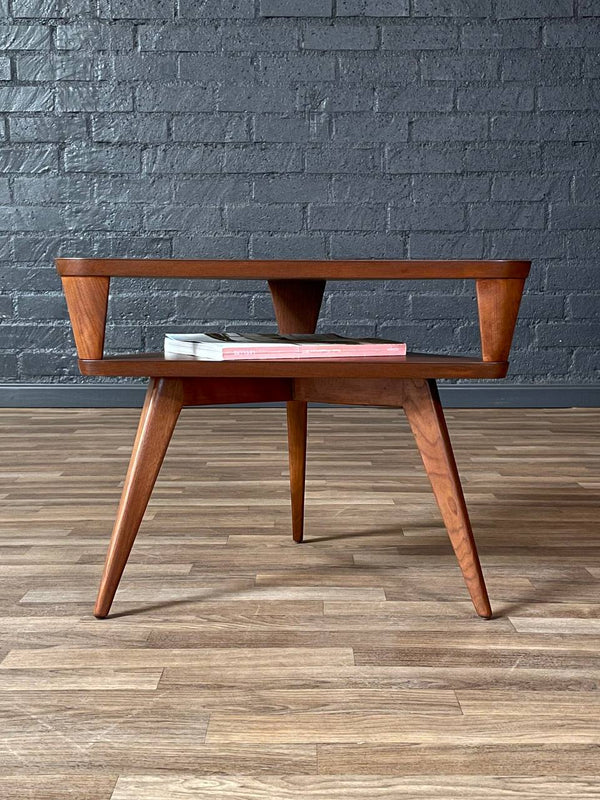Mid-Century Modern Triangular Two-Tier Side Table w/ Bookshelf, c.1950’s