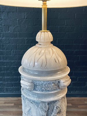 Pair of Monumental Neoclassical Revival Marble Table Lamps w/ Mythological Bas-Relief, c.1960s