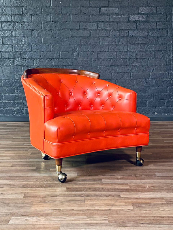 Pair of Mid-Century Californian Modern Orange Tufted Club Chairs, c.1960’s
