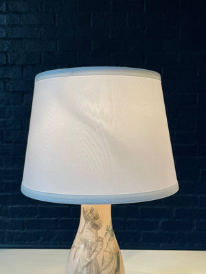 Pair of Vintage Hollywood Regency Ceramic Table Lamps w/ Rococo Fashion Illustrations, c.1950s