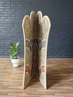 Art Deco Style Inlaid Stone Room Divider Folding Screen