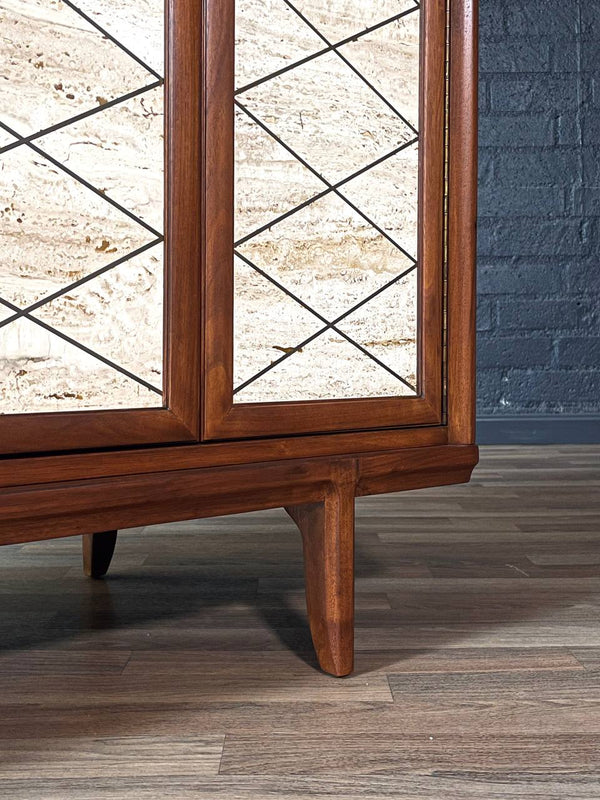 Mid-Century Modern Credenza w/ Travertine Stone & Bi-Folding Doors, c.1960’s
