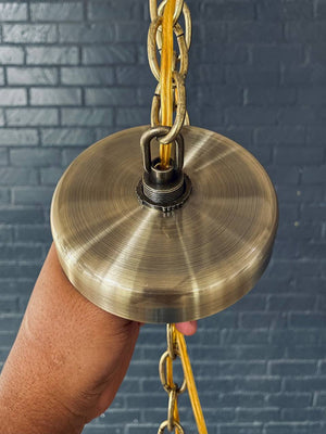 Pair of Vintage Turquoise Bubble Glass & Gilt-Metal Pendant Lantern Lights, c.1960’s