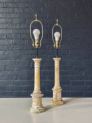 Pair of Antique Neoclassical Style Column Marble Table Lamps, c.1930’s