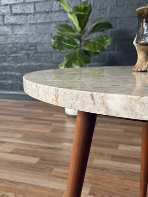 Mid-Century Modern Walnut Tripod Side Table w/ Crema Marfil Marble,c.1960’s