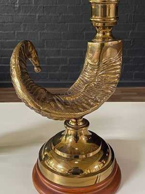 Vintage Brass Ram Horn Table Lamp, c.1960’s