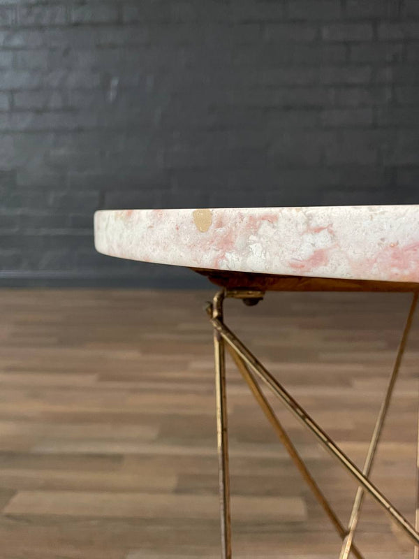 Italian Modern Pink Marble & Brass Side Table by Rene Brancusi, c.1960’s