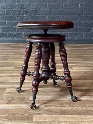 Victorian Mahogany Adjustable Piano Stool w/ Ball & Claw Glass Feet, c.1930’s