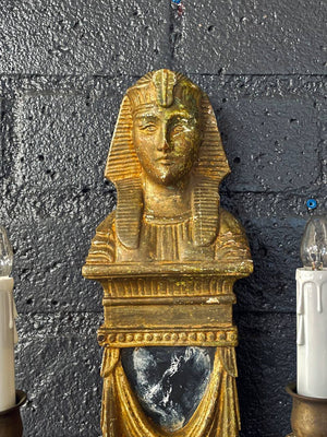 Pair of Italian Neoclassical Egyptian Revival Giltwood Sphinx Wall Sconces, c.1950’s