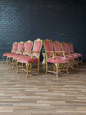 Set of 8x French Style Painted & Carved Wood Dining Chairs, c.1950’s