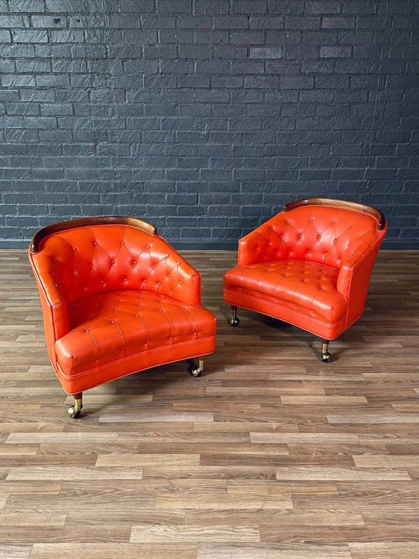 Pair of Mid-Century Californian Modern Orange Tufted Club Chairs, c.1960’s