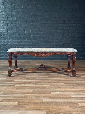 Antique Ornately Carved Italian Baroque Style Walnut Bench w/ Claw Feet, c.1920’s