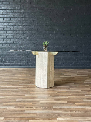 Mid-Century Post Modern Travertine Stone & Brass Dining Table by Artedi, c.1970’s