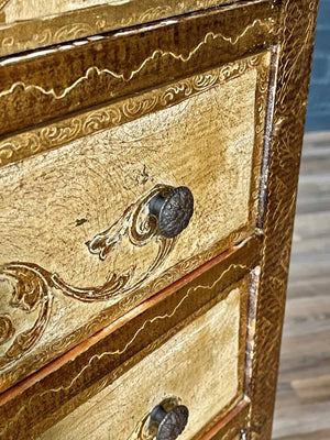 Italian Hand-Painted Venetian Tallboy Lingerie Dresser w/ Gilt Accents, c.1940s