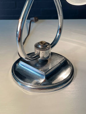 Art Deco Chrome Twin Arm Desk Lamp w/ Frosted Glass Shades, c.1930’s
