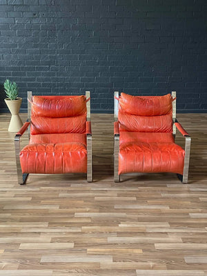 Pair of Mid-Century Modern Chrome & Leather Lounge Chairs, c.1970’s