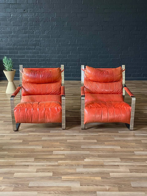 Pair of Mid-Century Modern Chrome & Leather Lounge Chairs, c.1970’s