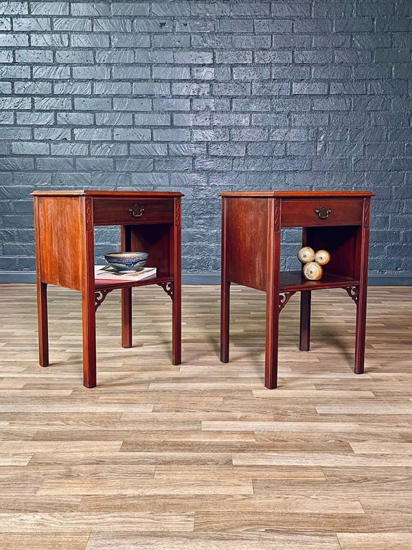 Pair of American Colonial Style Mahogany Night Stands w/ Bookcase, c.1930’s