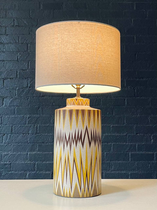 Mid-Century Modern Ceramic Table Lamp w/ Geometric Zig-Zag Pattern, c.1960’s