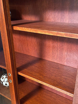Mid-Century Modern Mahogany Bookcase Cabinet w/ Glass Doors, c.1960’s