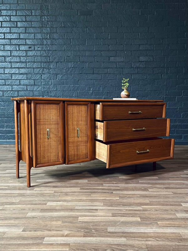 Mid-Century Modern Floating Top Walnut Dresser w/ Cane Doors, c.1960’s