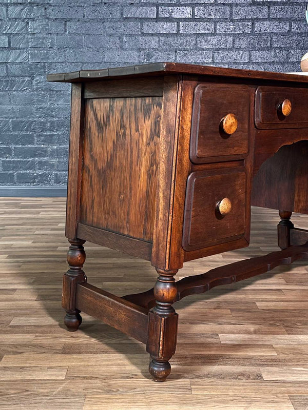 American Colonial Revival Oak Writing Desk w/ Turned Legs, c.1930’s