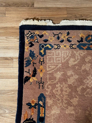 Antique Chinese Peking Art Deco Rug – Hand-Knotted Wool w/ Floral & Symbolic Motifs, c.1920’s