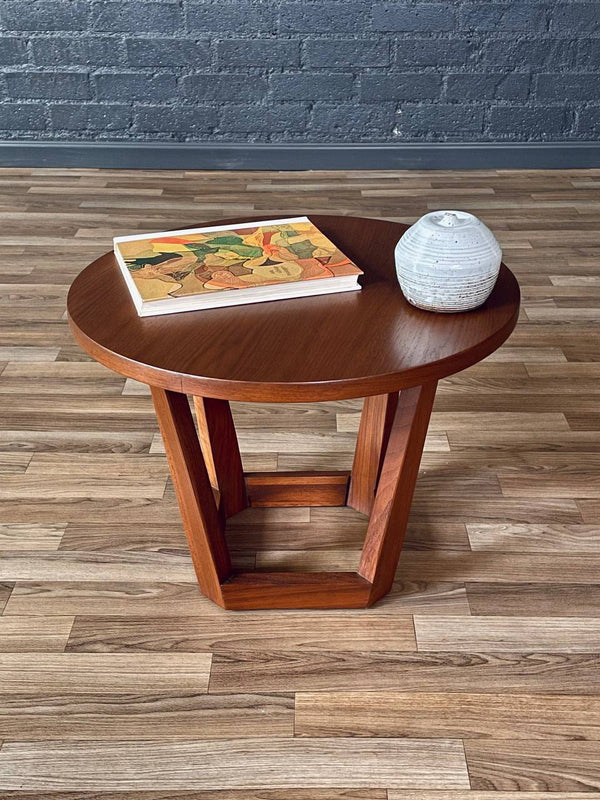 Mid-Century Modern Round Walnut Side Table w/ Sculpted Base, c.1960’s